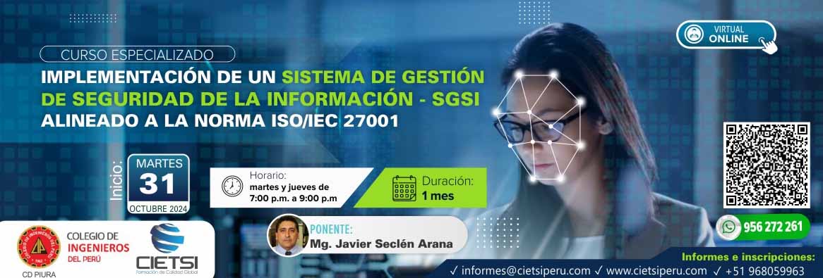 curso especializado implementaciOn de un sistema de gestiOn de seguridad de la informaciOn   sgsi alineado a la norma iso iec 27001 2da ediciOn 2024